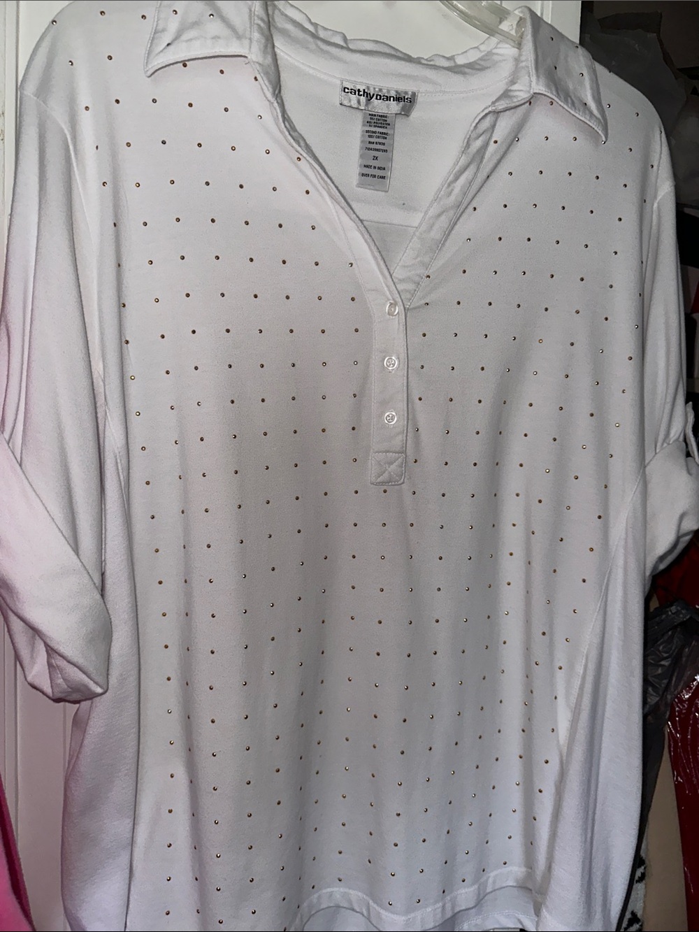 Cathy Daniels Bright White Pullover with Gold Stud Detail Size 2X NWOT